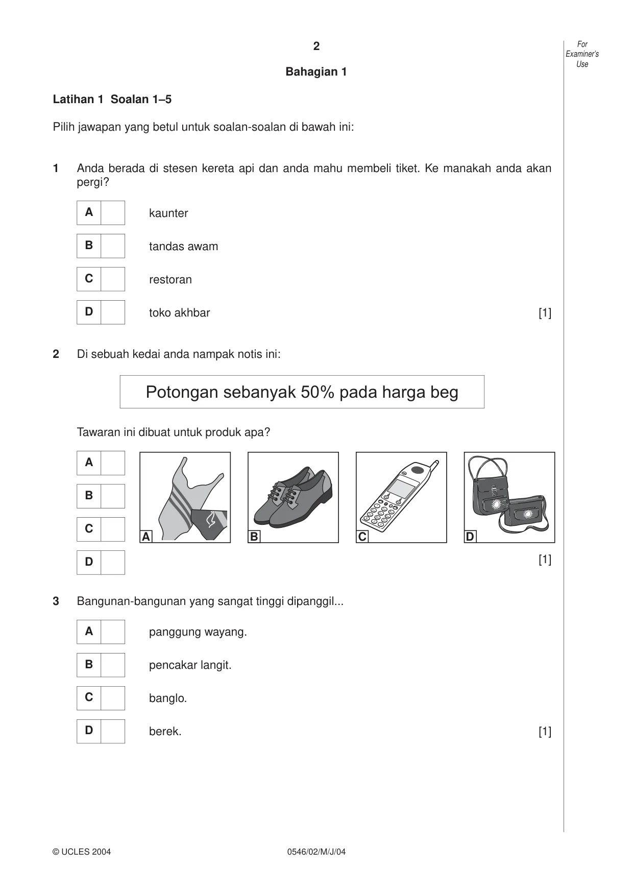 Cambridge IGCSE Malay - Foreign Language 0546 2004 May/June Paper 2 · Variant 1 question paper, page 2 of 16