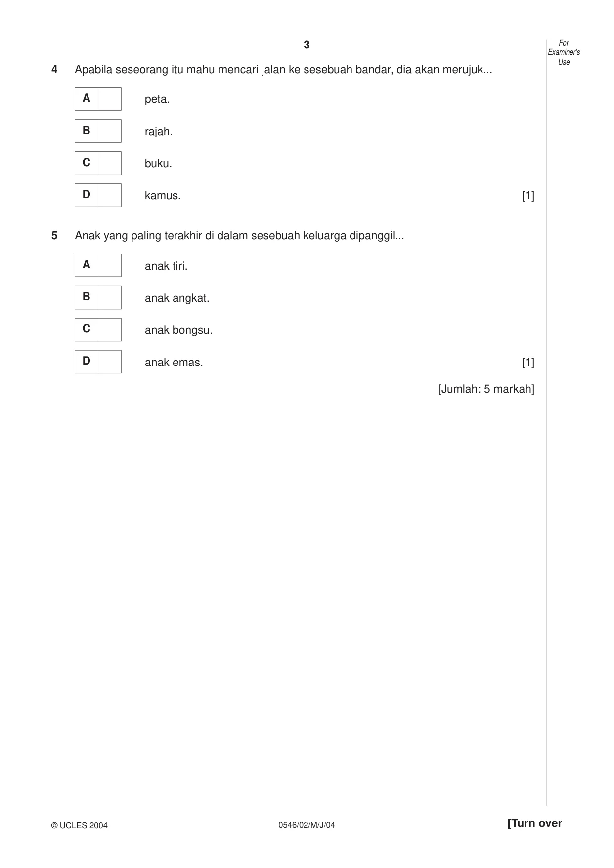 Cambridge IGCSE Malay - Foreign Language 0546 2004 May/June Paper 2 · Variant 1 question paper, page 3 of 16
