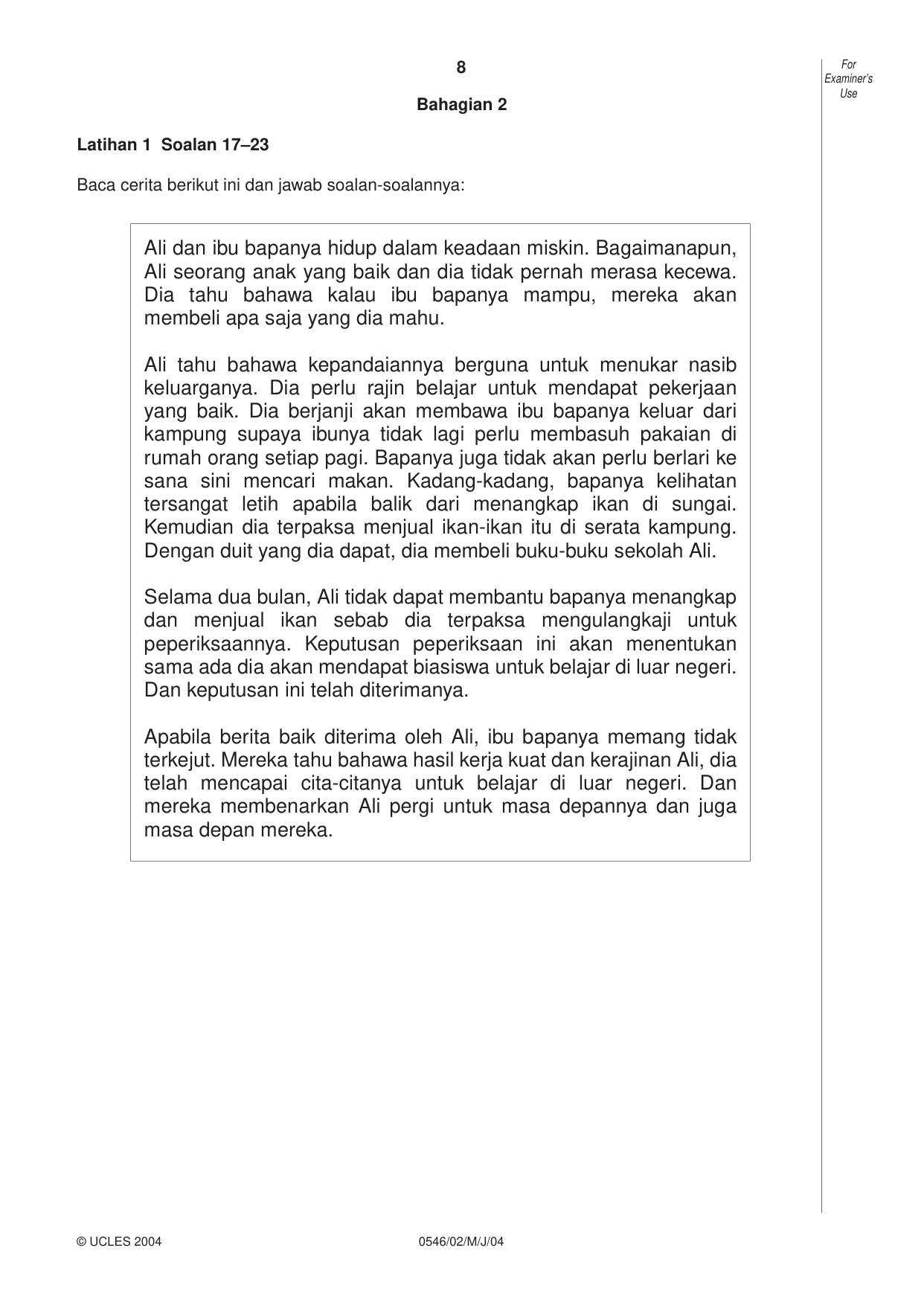 Cambridge IGCSE Malay - Foreign Language 0546 2004 May/June Paper 2 · Variant 1 question paper, page 8 of 16