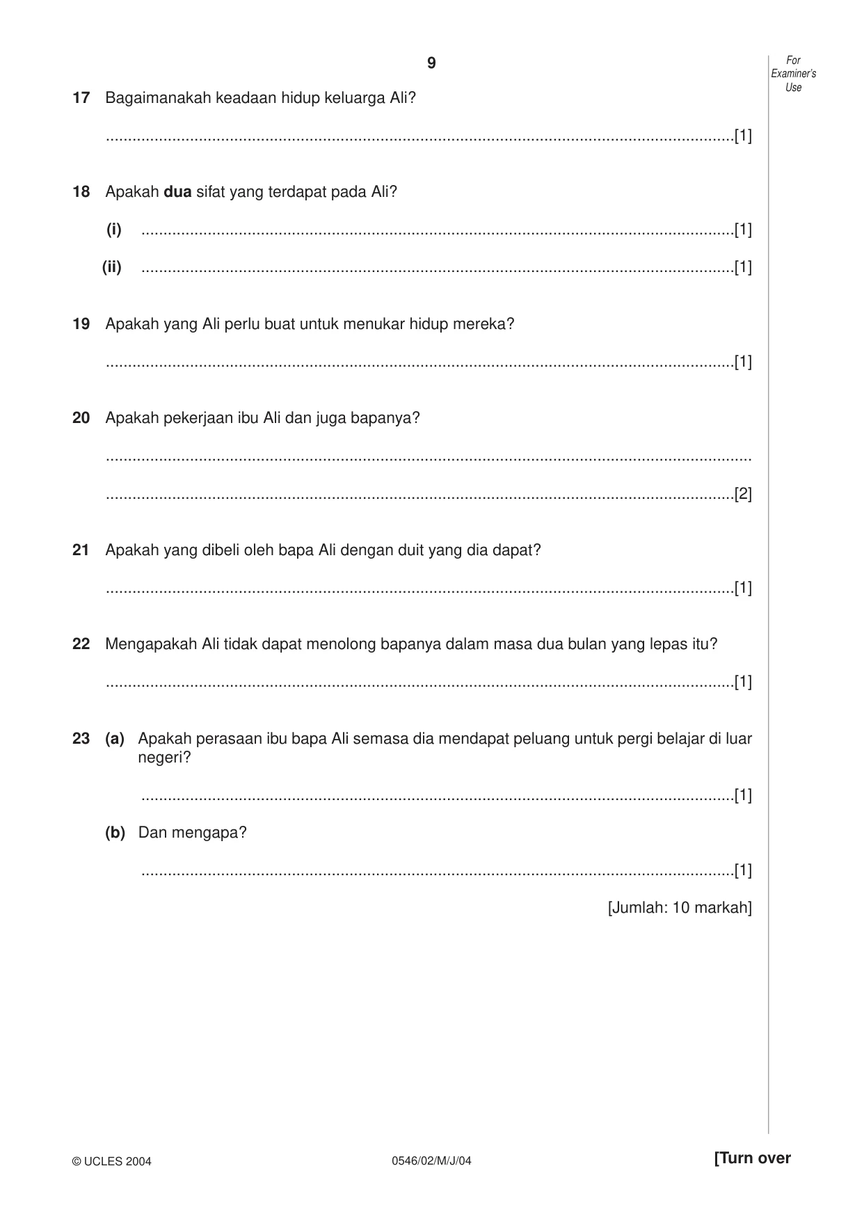 Cambridge IGCSE Malay - Foreign Language 0546 2004 May/June Paper 2 · Variant 1 question paper, page 9 of 16