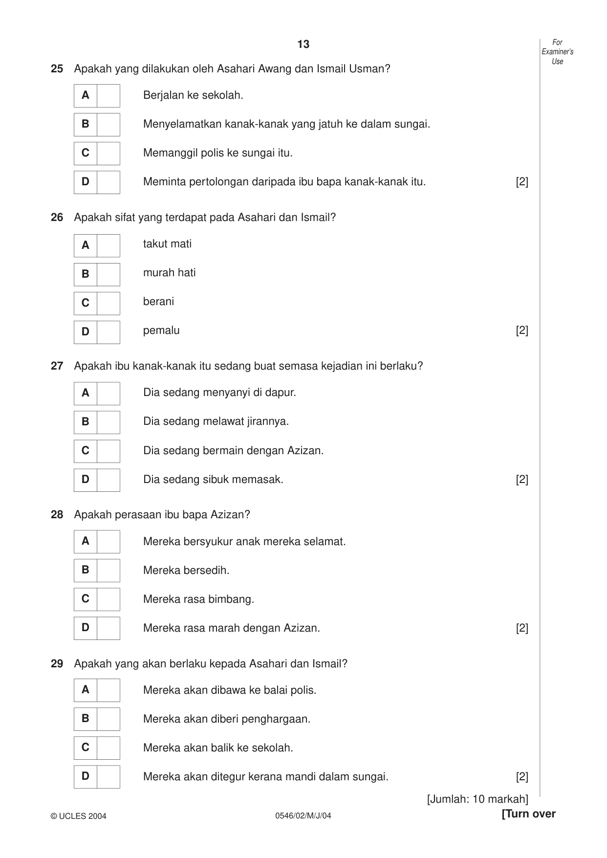 Cambridge IGCSE Malay - Foreign Language 0546 2004 May/June Paper 2 · Variant 1 question paper, page 13 of 16