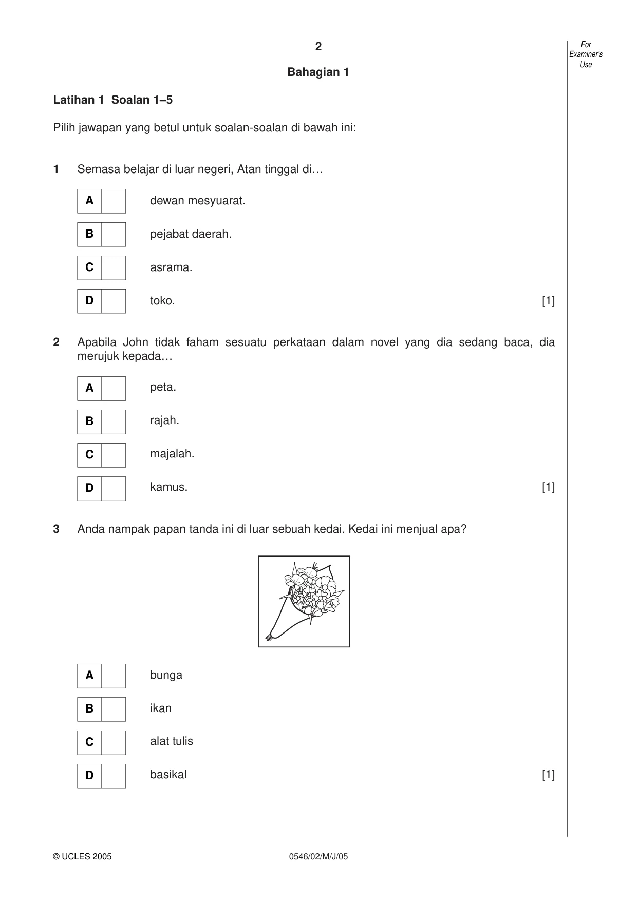 Cambridge IGCSE Malay - Foreign Language 0546 2005 May/June Paper 2 · Variant 1 question paper, page 2 of 16