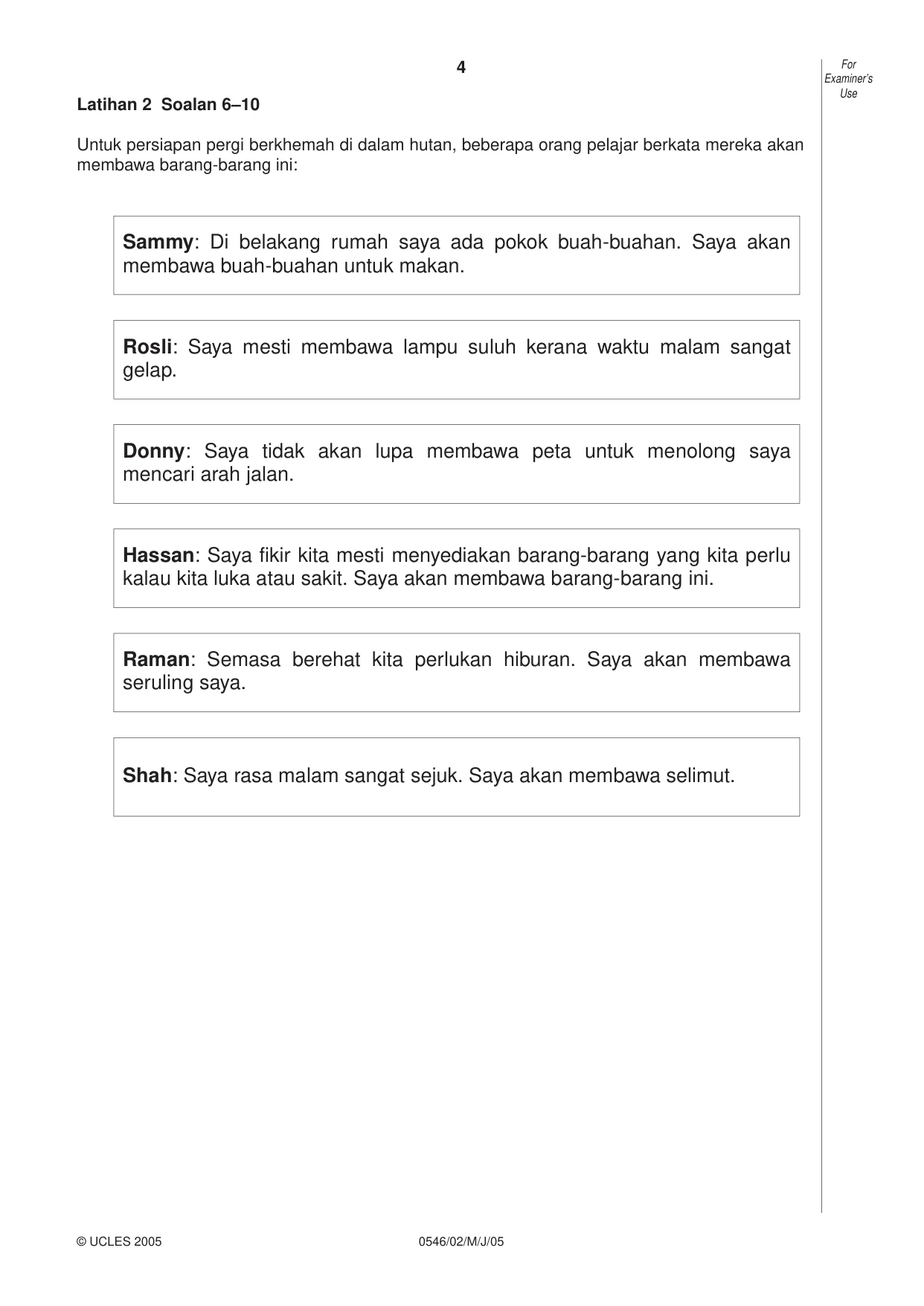 Cambridge IGCSE Malay - Foreign Language 0546 2005 May/June Paper 2 · Variant 1 question paper, page 4 of 16