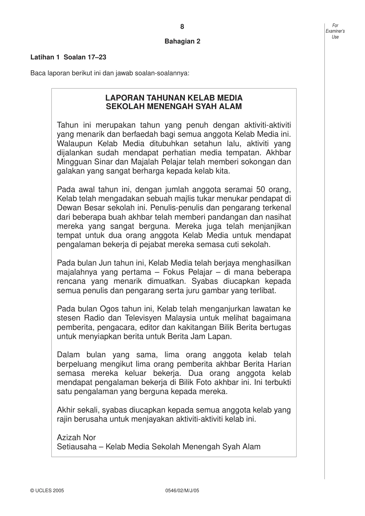 Cambridge IGCSE Malay - Foreign Language 0546 2005 May/June Paper 2 · Variant 1 question paper, page 8 of 16