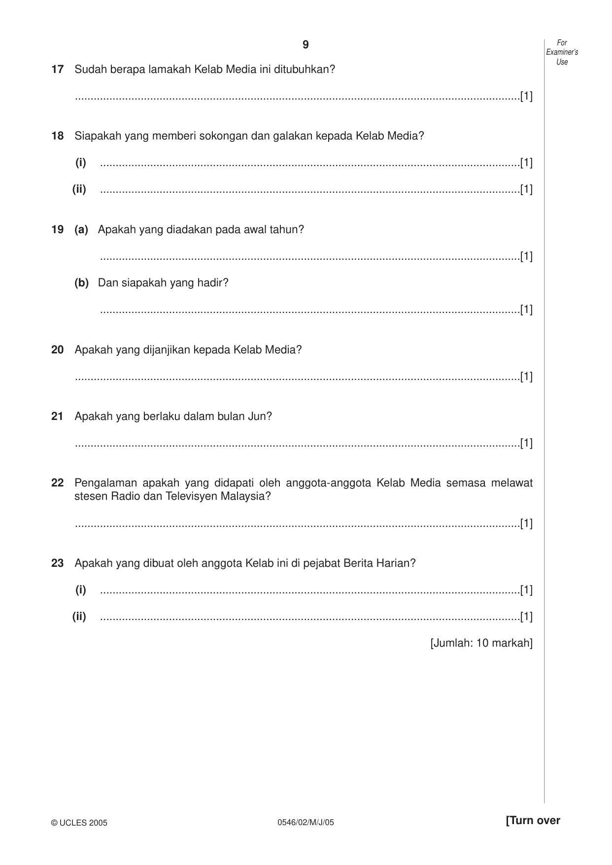 Cambridge IGCSE Malay - Foreign Language 0546 2005 May/June Paper 2 · Variant 1 question paper, page 9 of 16