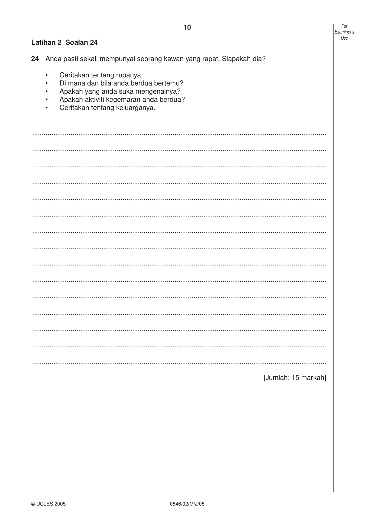 Cambridge IGCSE Malay - Foreign Language 0546 2005 May/June Paper 2 · Variant 1 question paper, page 10 of 16