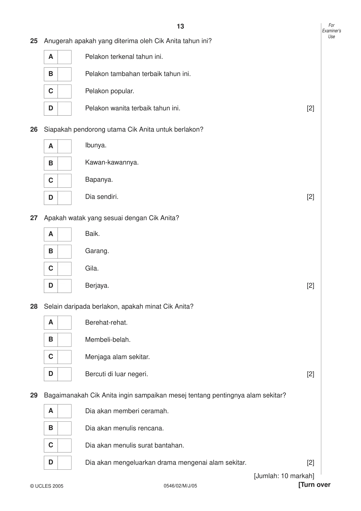 Cambridge IGCSE Malay - Foreign Language 0546 2005 May/June Paper 2 · Variant 1 question paper, page 13 of 16
