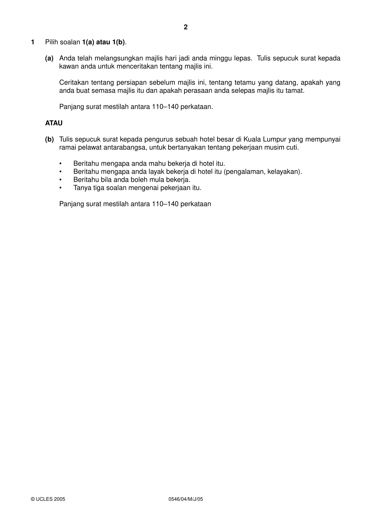 Cambridge IGCSE Malay - Foreign Language 0546 2005 May/June Paper 4 · Variant 1 question paper, page 2 of 4