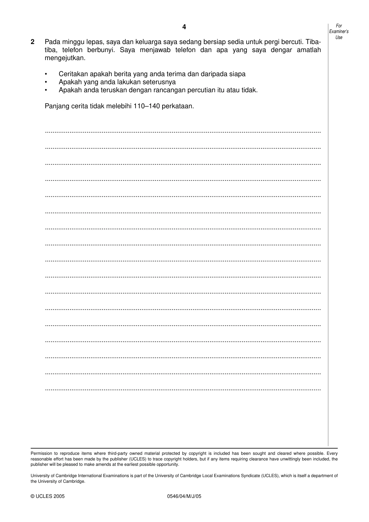 Cambridge IGCSE Malay - Foreign Language 0546 2005 May/June Paper 4 · Variant 1 question paper, page 4 of 4