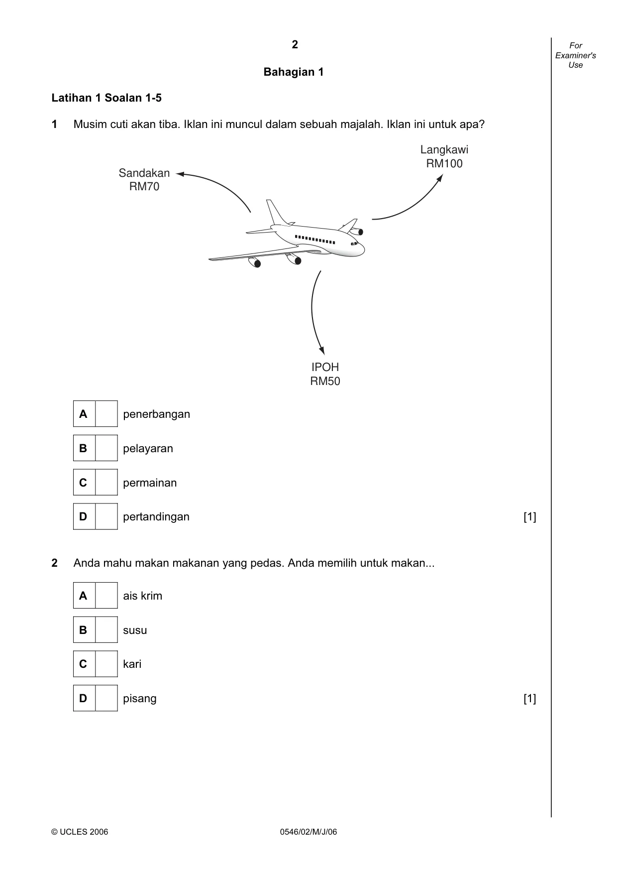 Cambridge IGCSE Malay - Foreign Language 0546 2006 May/June Paper 2 · Variant 1 question paper, page 2 of 16
