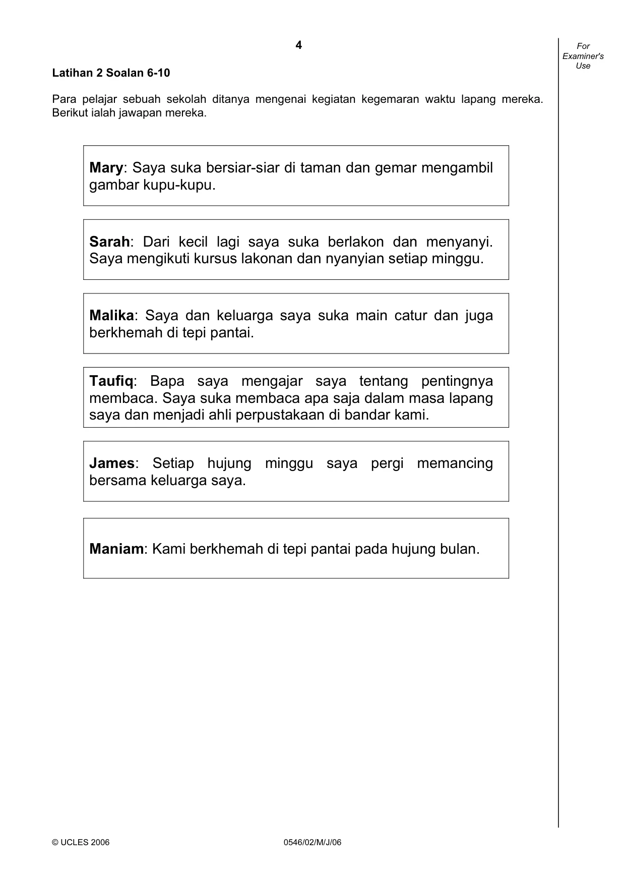 Cambridge IGCSE Malay - Foreign Language 0546 2006 May/June Paper 2 · Variant 1 question paper, page 4 of 16