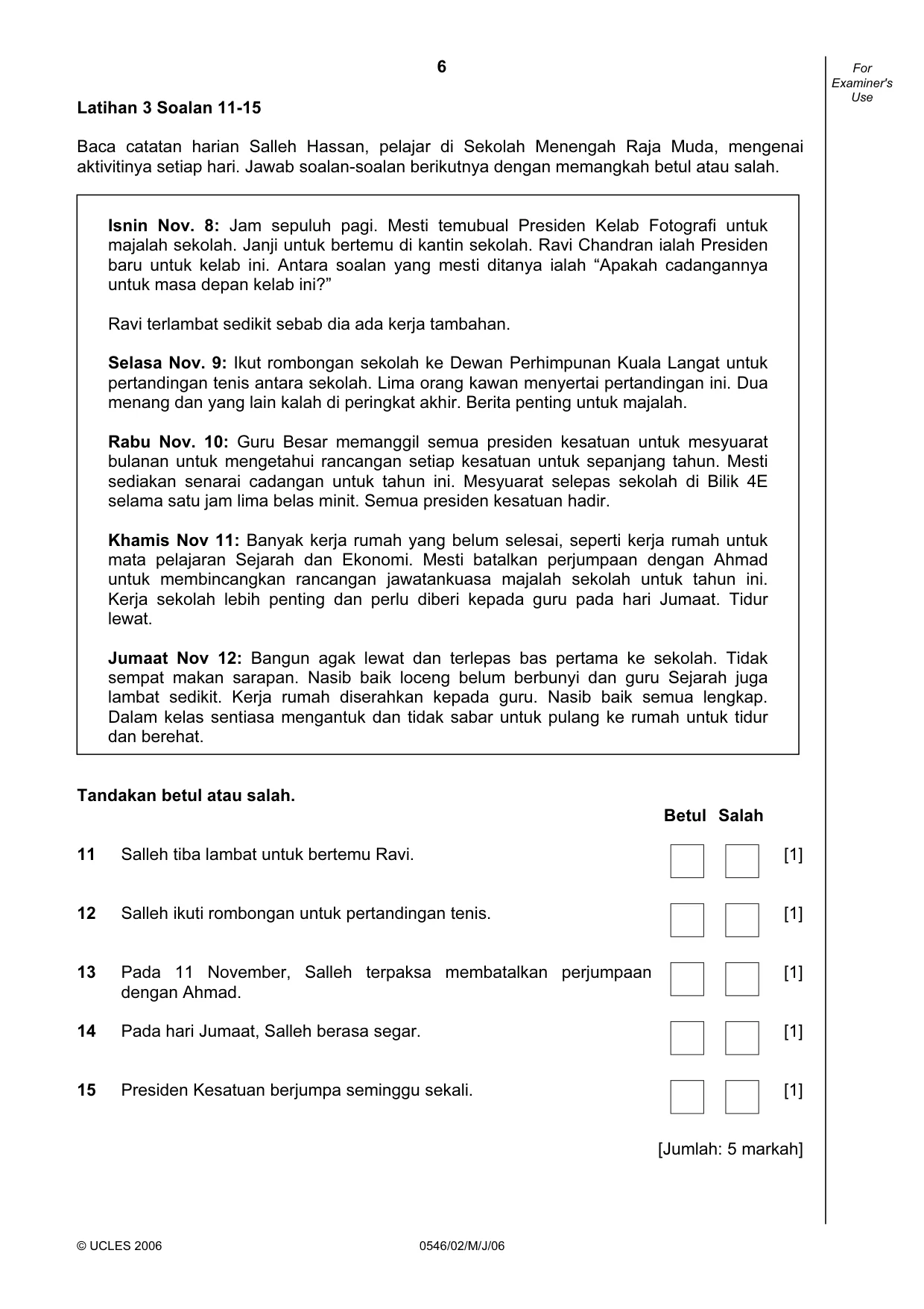 Cambridge IGCSE Malay - Foreign Language 0546 2006 May/June Paper 2 · Variant 1 question paper, page 6 of 16
