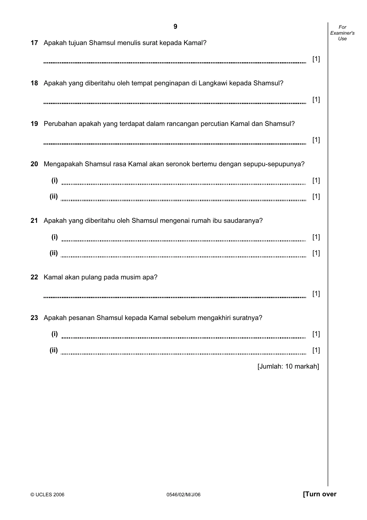 Cambridge IGCSE Malay - Foreign Language 0546 2006 May/June Paper 2 · Variant 1 question paper, page 9 of 16