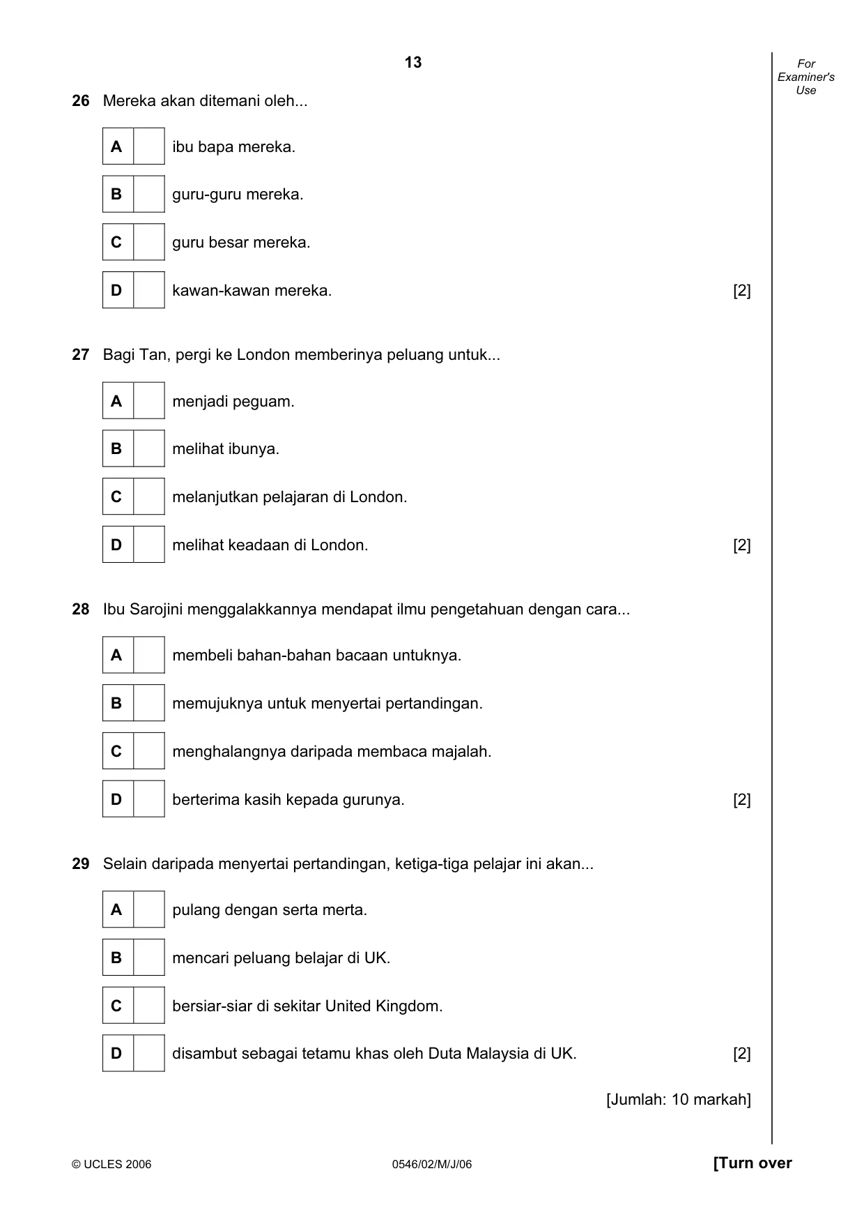 Cambridge IGCSE Malay - Foreign Language 0546 2006 May/June Paper 2 · Variant 1 question paper, page 13 of 16