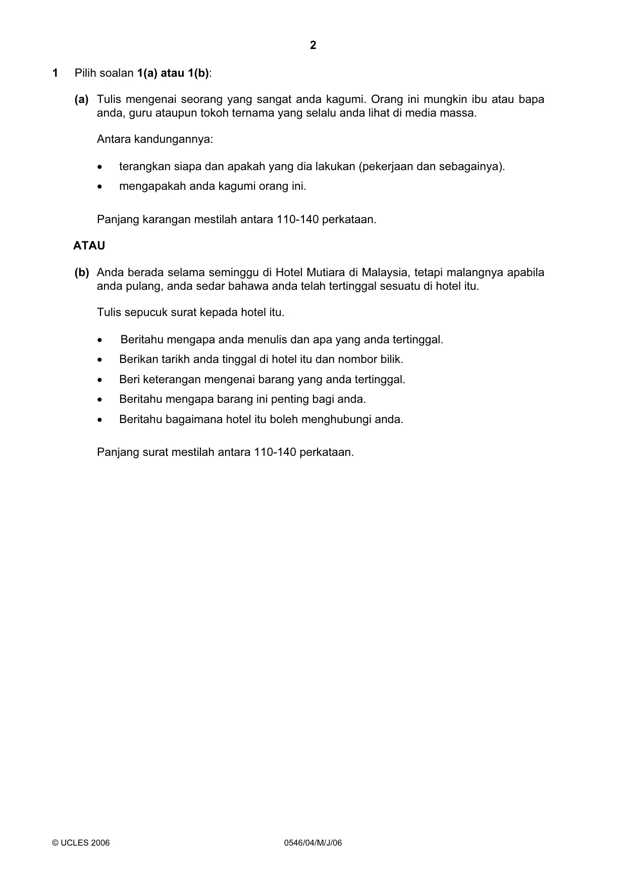 Cambridge IGCSE Malay - Foreign Language 0546 2006 May/June Paper 4 · Variant 1 question paper, page 2 of 4