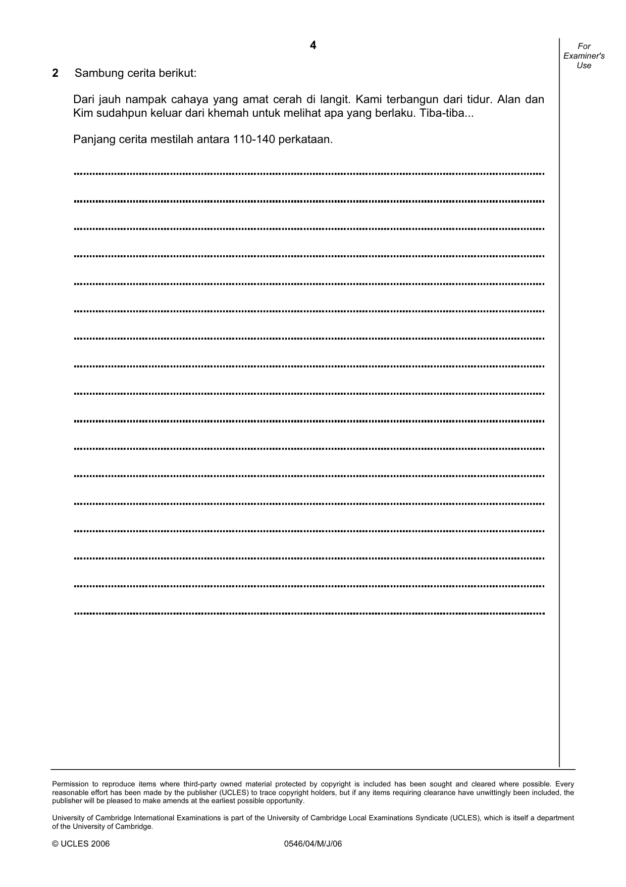 Cambridge IGCSE Malay - Foreign Language 0546 2006 May/June Paper 4 · Variant 1 question paper, page 4 of 4