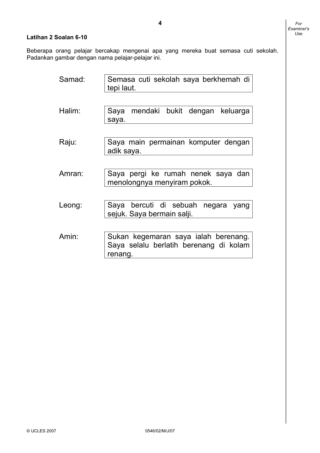 Cambridge IGCSE Malay - Foreign Language 0546 2007 May/June Paper 2 · Variant 1 question paper, page 4 of 16