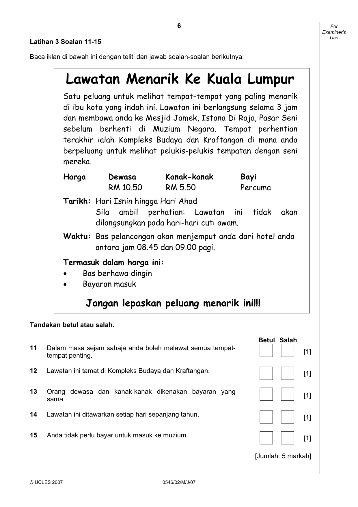 Cambridge IGCSE Malay - Foreign Language 0546 2007 May/June Paper 2 · Variant 1 question paper, page 6 of 16