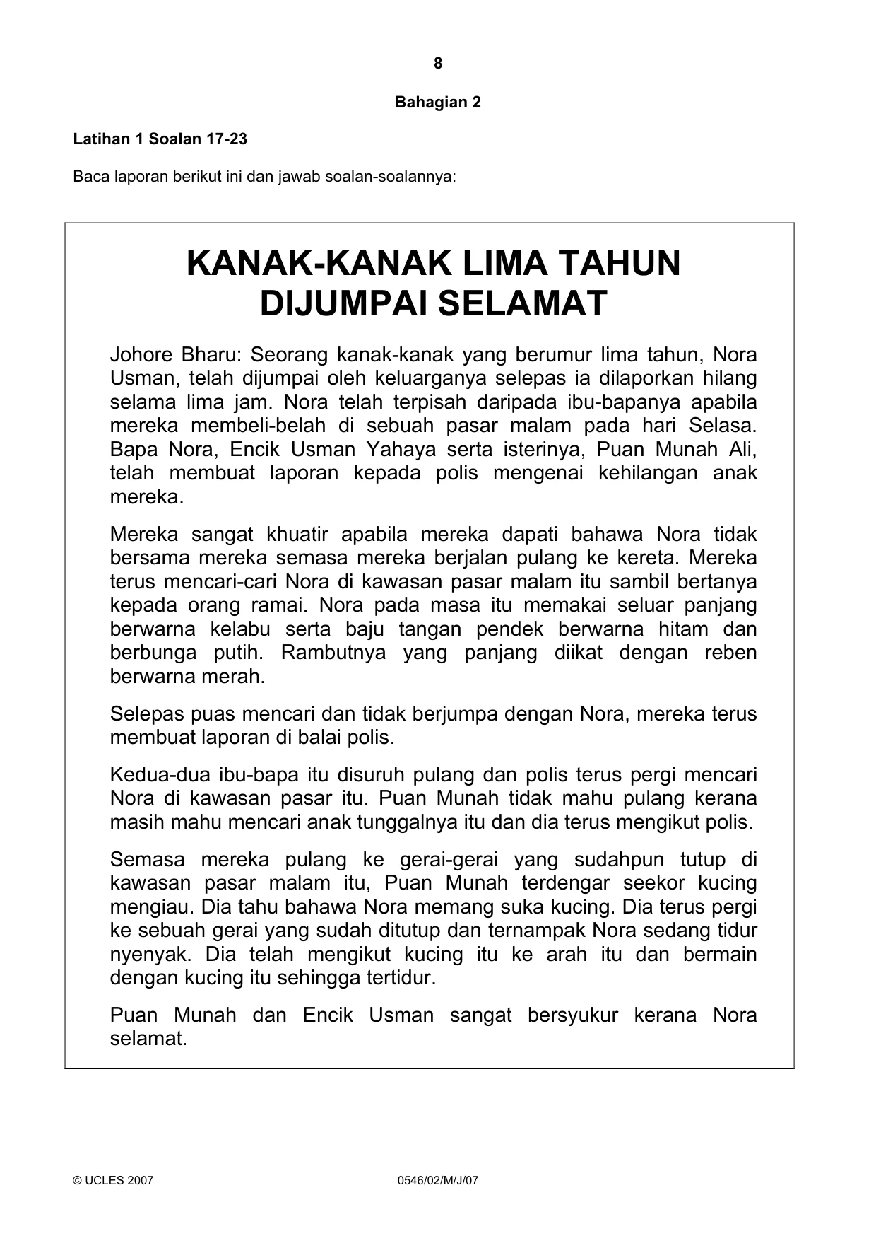 Cambridge IGCSE Malay - Foreign Language 0546 2007 May/June Paper 2 · Variant 1 question paper, page 8 of 16