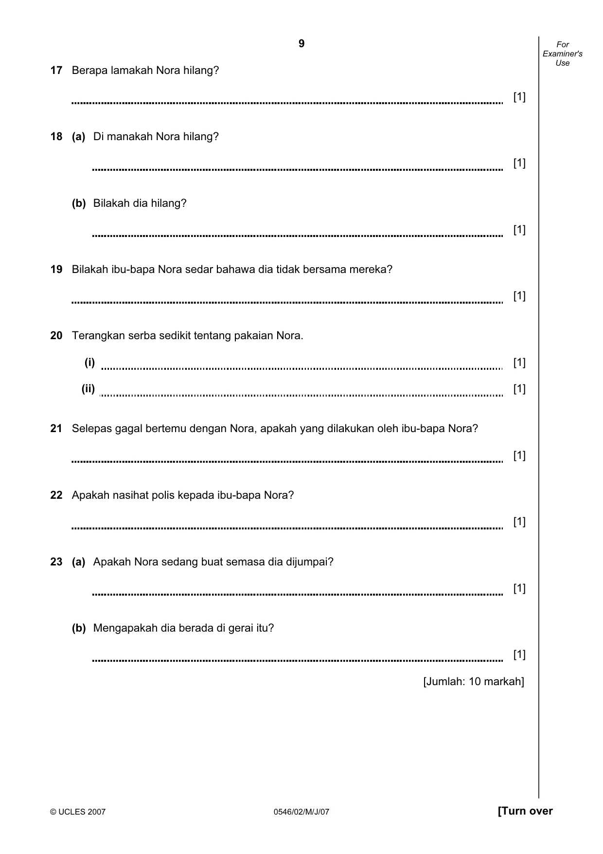 Cambridge IGCSE Malay - Foreign Language 0546 2007 May/June Paper 2 · Variant 1 question paper, page 9 of 16