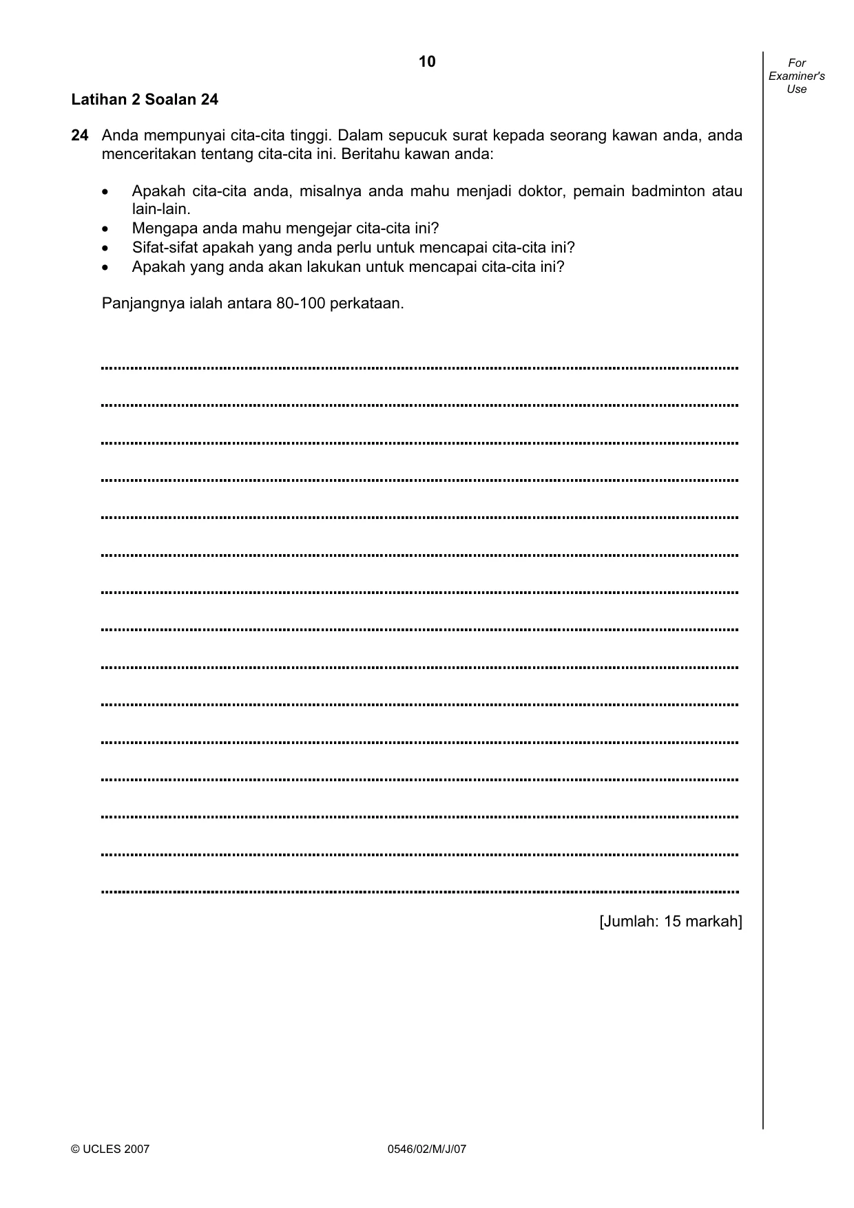 Cambridge IGCSE Malay - Foreign Language 0546 2007 May/June Paper 2 · Variant 1 question paper, page 10 of 16