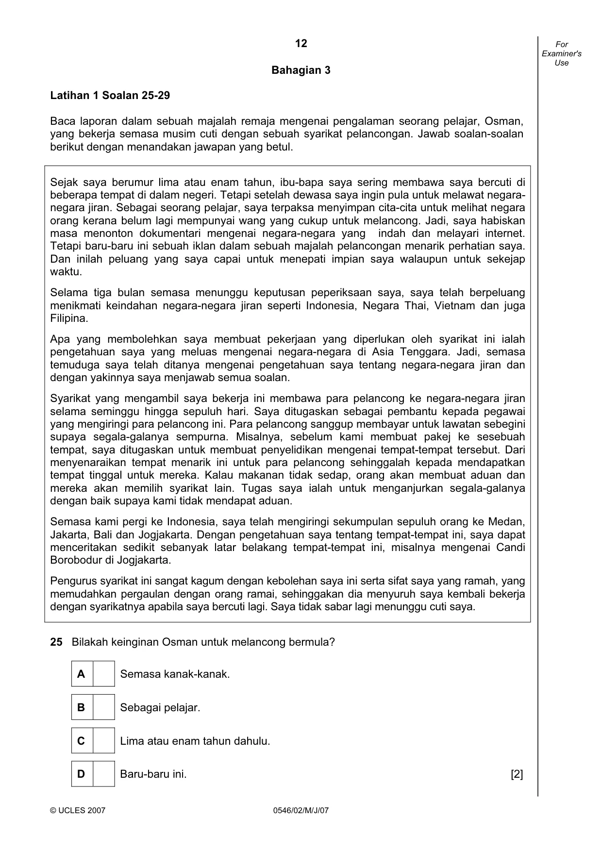 Cambridge IGCSE Malay - Foreign Language 0546 2007 May/June Paper 2 · Variant 1 question paper, page 12 of 16