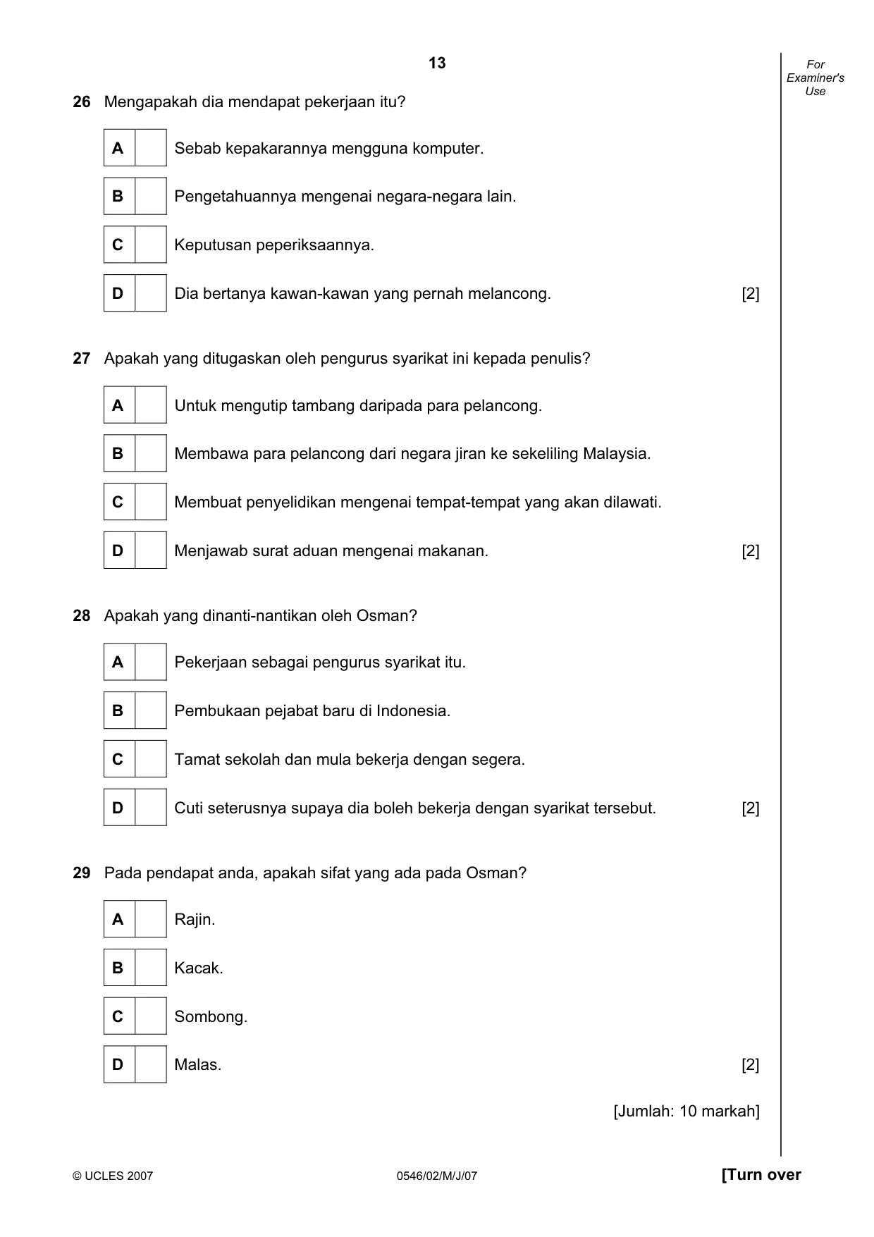 Cambridge IGCSE Malay - Foreign Language 0546 2007 May/June Paper 2 · Variant 1 question paper, page 13 of 16