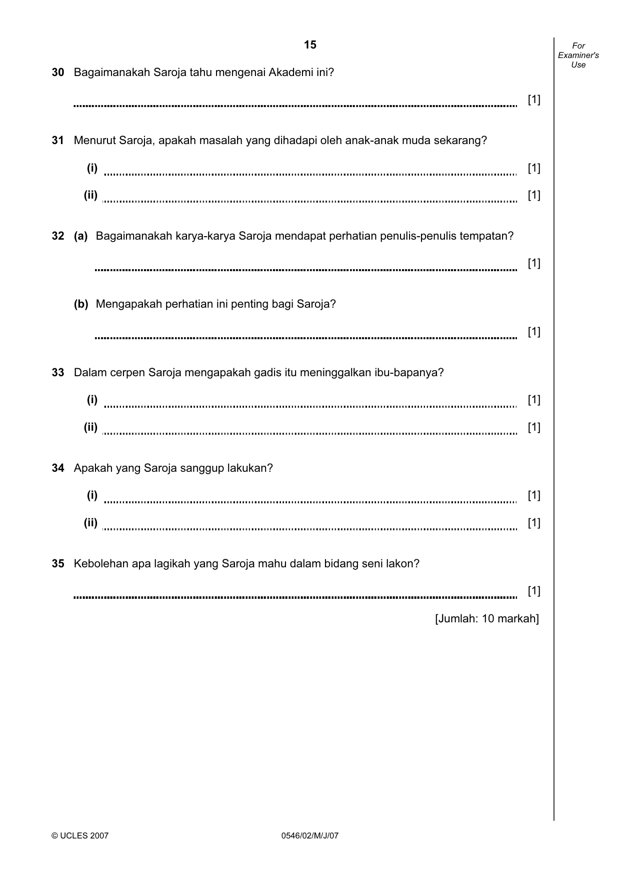 Cambridge IGCSE Malay - Foreign Language 0546 2007 May/June Paper 2 · Variant 1 question paper, page 15 of 16