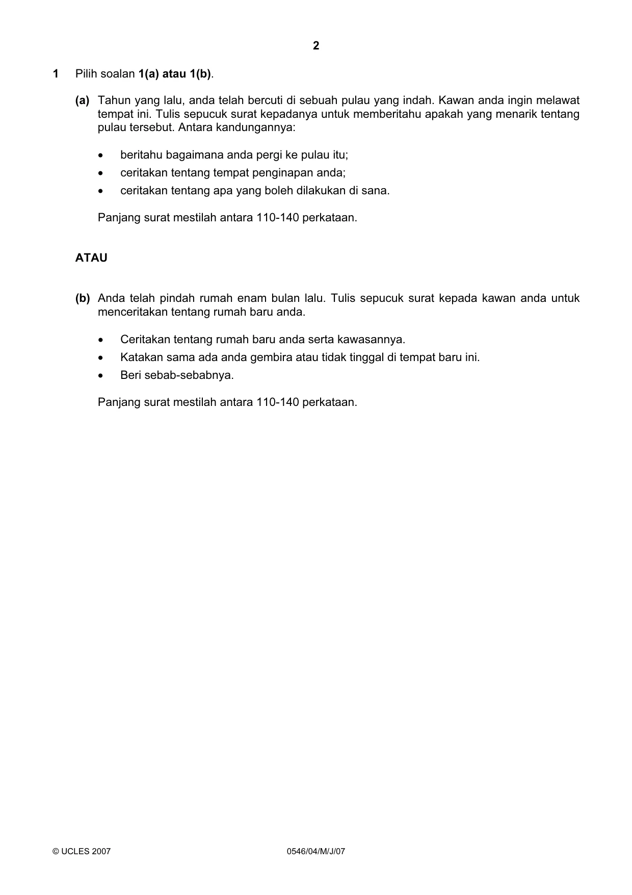 Cambridge IGCSE Malay - Foreign Language 0546 2007 May/June Paper 4 · Variant 1 question paper, page 2 of 4