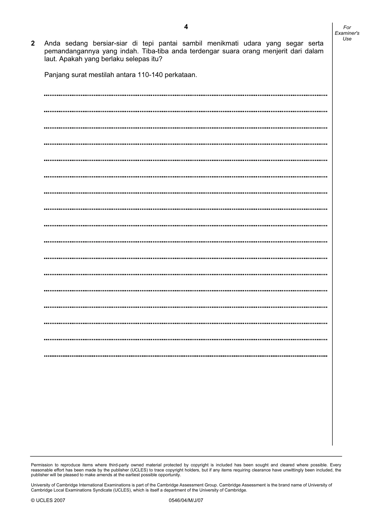Cambridge IGCSE Malay - Foreign Language 0546 2007 May/June Paper 4 · Variant 1 question paper, page 4 of 4