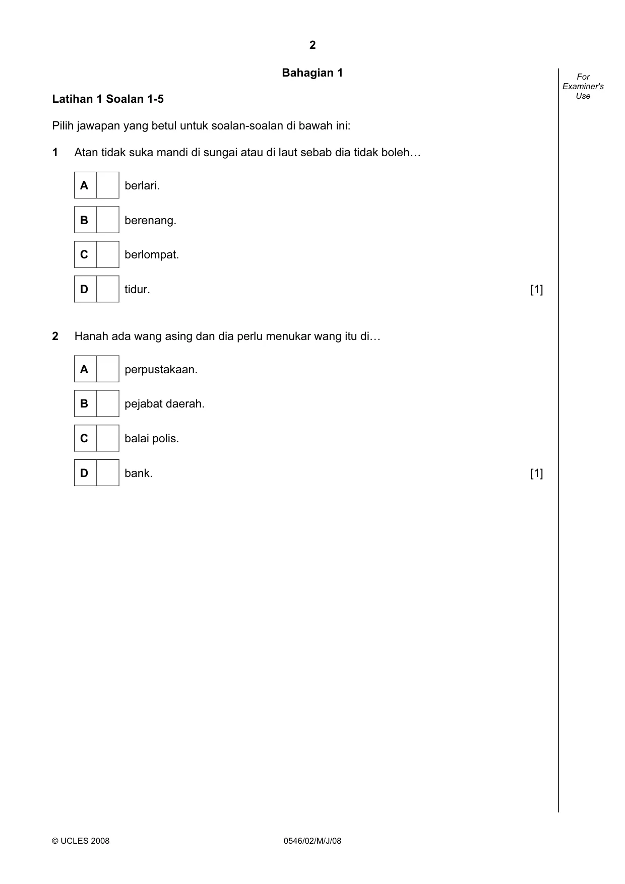 Cambridge IGCSE Malay - Foreign Language 0546 2008 May/June Paper 2 · Variant 1 question paper, page 2 of 16