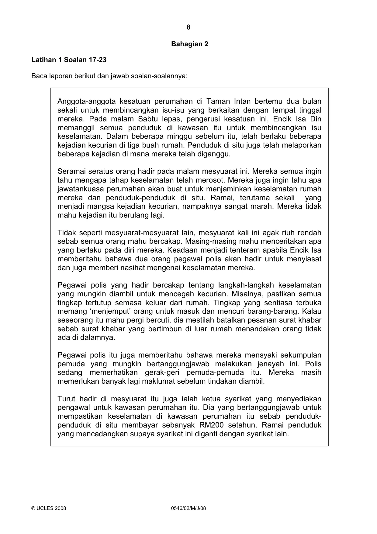 Cambridge IGCSE Malay - Foreign Language 0546 2008 May/June Paper 2 · Variant 1 question paper, page 8 of 16