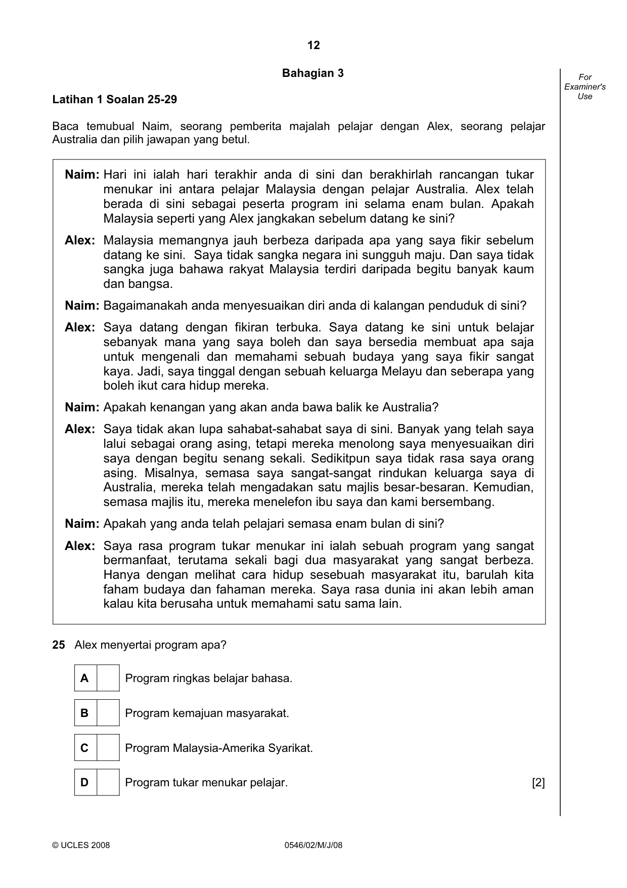 Cambridge IGCSE Malay - Foreign Language 0546 2008 May/June Paper 2 · Variant 1 question paper, page 12 of 16
