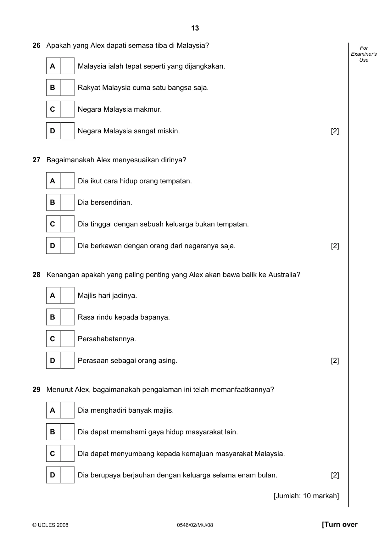 Cambridge IGCSE Malay - Foreign Language 0546 2008 May/June Paper 2 · Variant 1 question paper, page 13 of 16