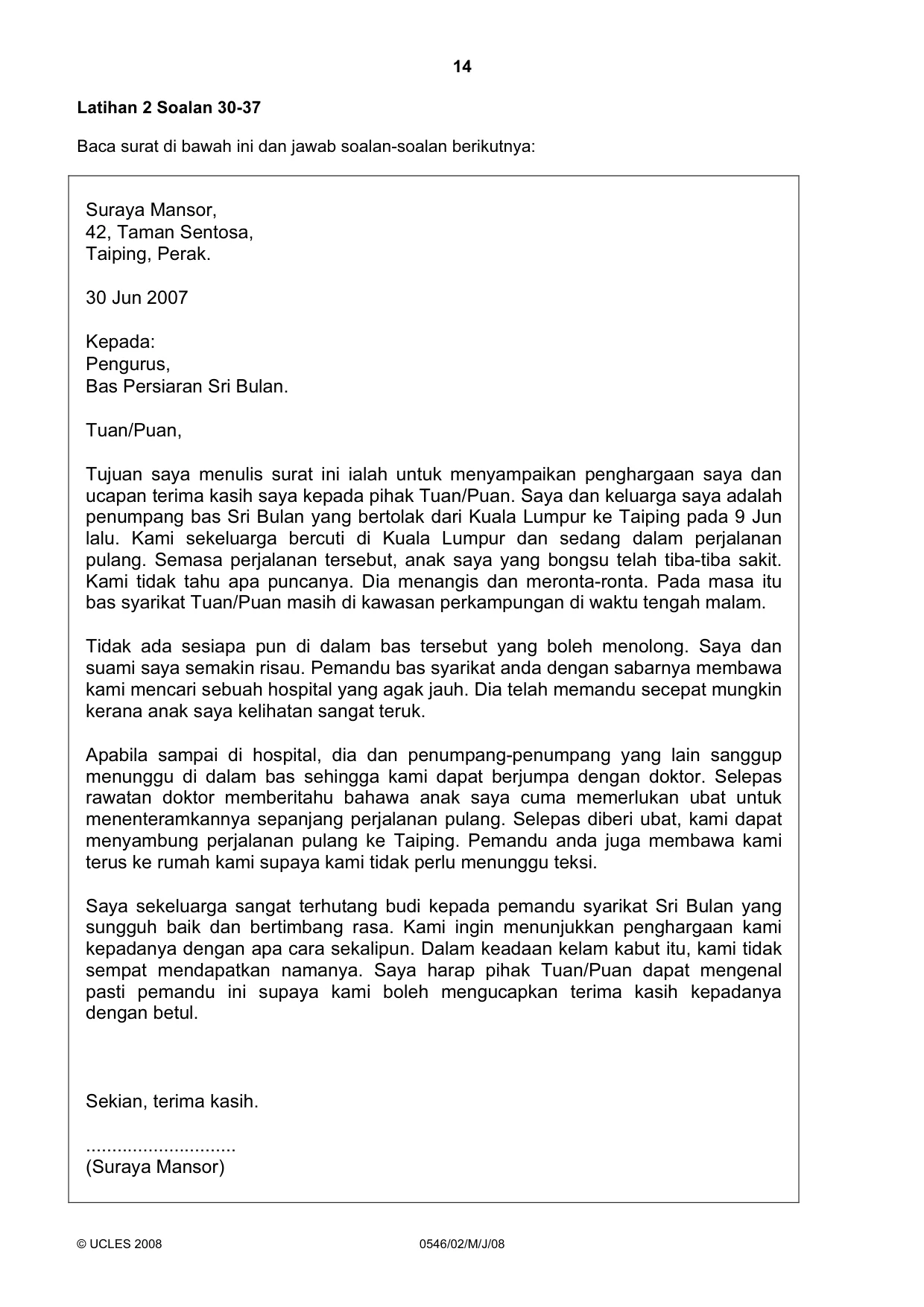 Cambridge IGCSE Malay - Foreign Language 0546 2008 May/June Paper 2 · Variant 1 question paper, page 14 of 16