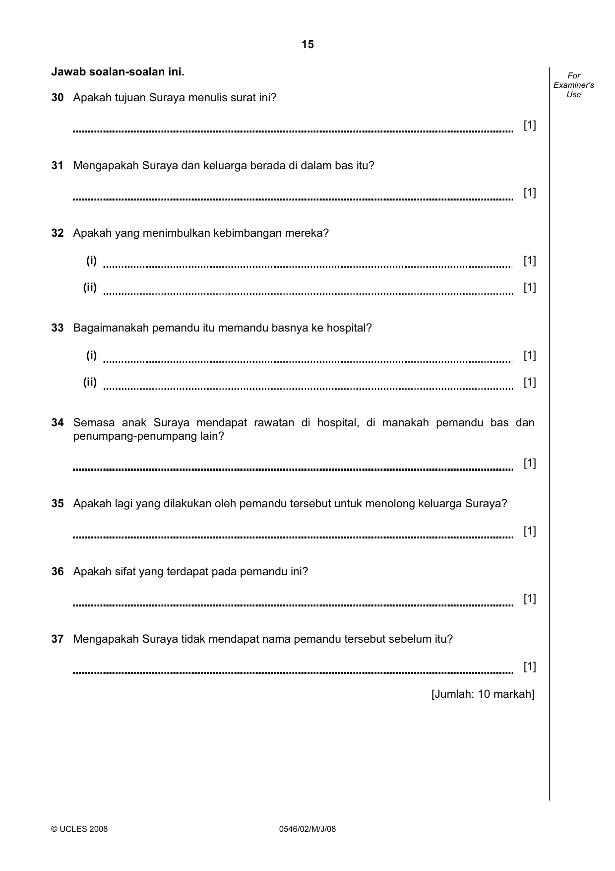 Cambridge IGCSE Malay - Foreign Language 0546 2008 May/June Paper 2 · Variant 1 question paper, page 15 of 16