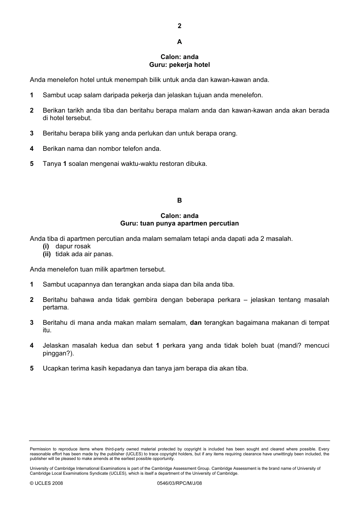 Cambridge IGCSE Malay - Foreign Language 0546 2008 May/June Paper 3 · Variant 1 question paper, page 2 of 18