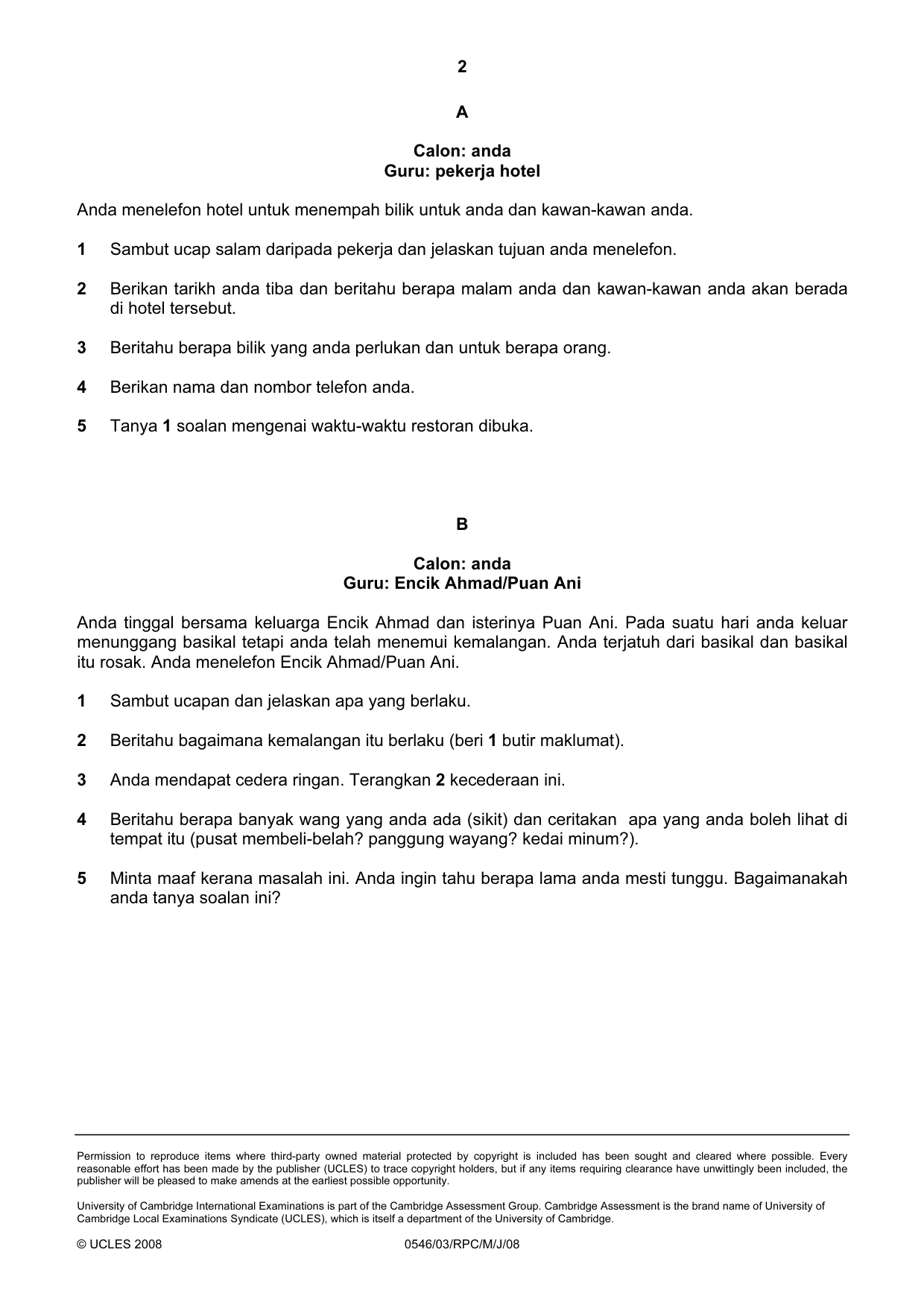 Cambridge IGCSE Malay - Foreign Language 0546 2008 May/June Paper 3 · Variant 1 question paper, page 6 of 18