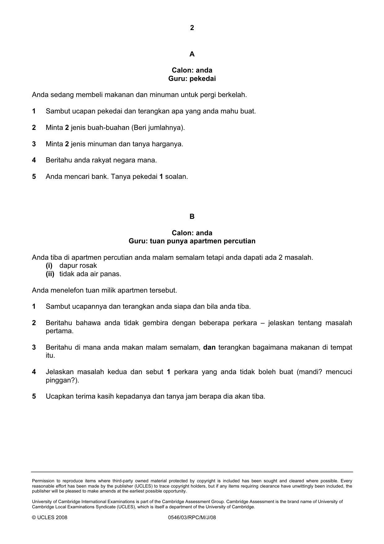 Cambridge IGCSE Malay - Foreign Language 0546 2008 May/June Paper 3 · Variant 1 question paper, page 8 of 18