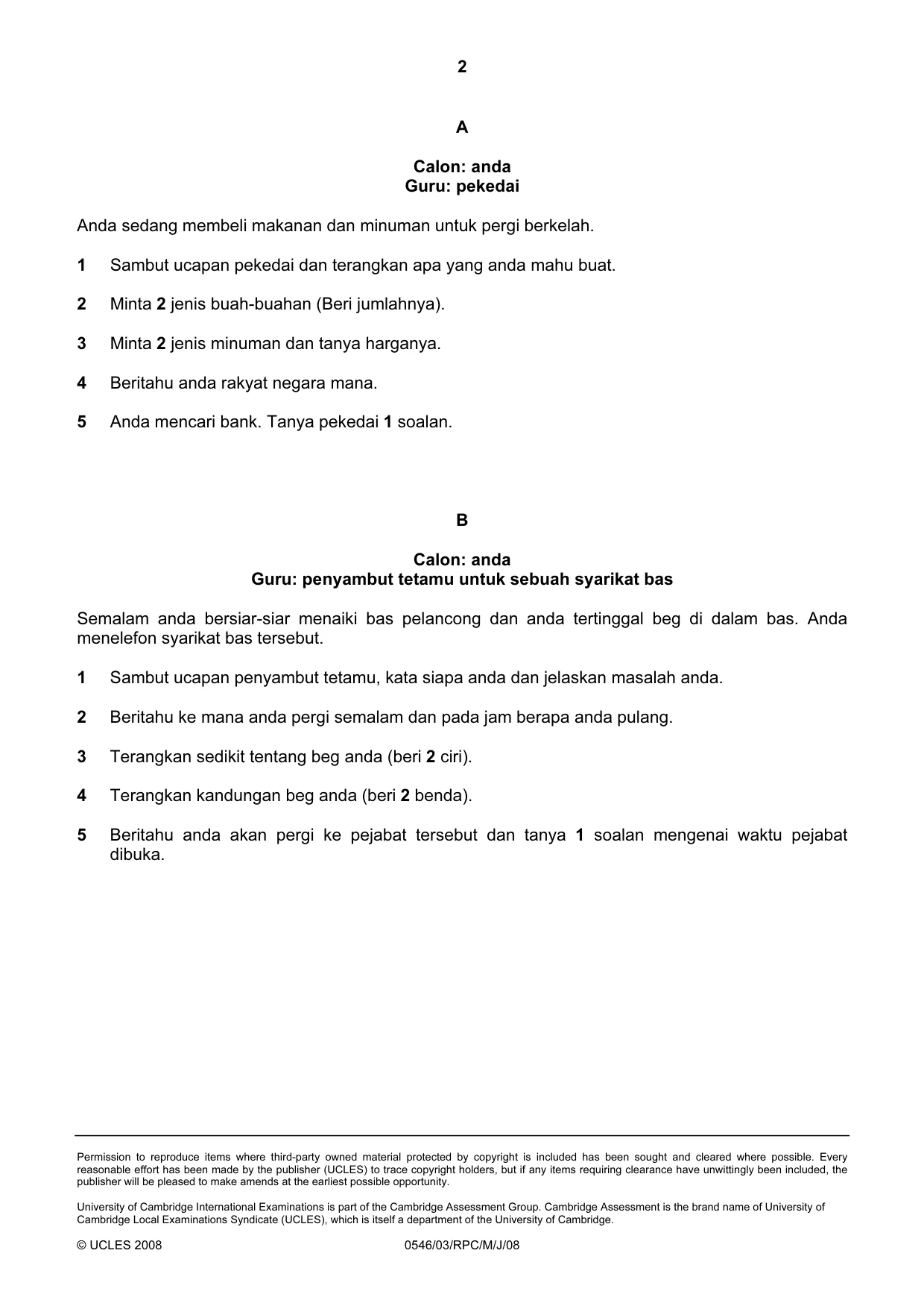 Cambridge IGCSE Malay - Foreign Language 0546 2008 May/June Paper 3 · Variant 1 question paper, page 10 of 18