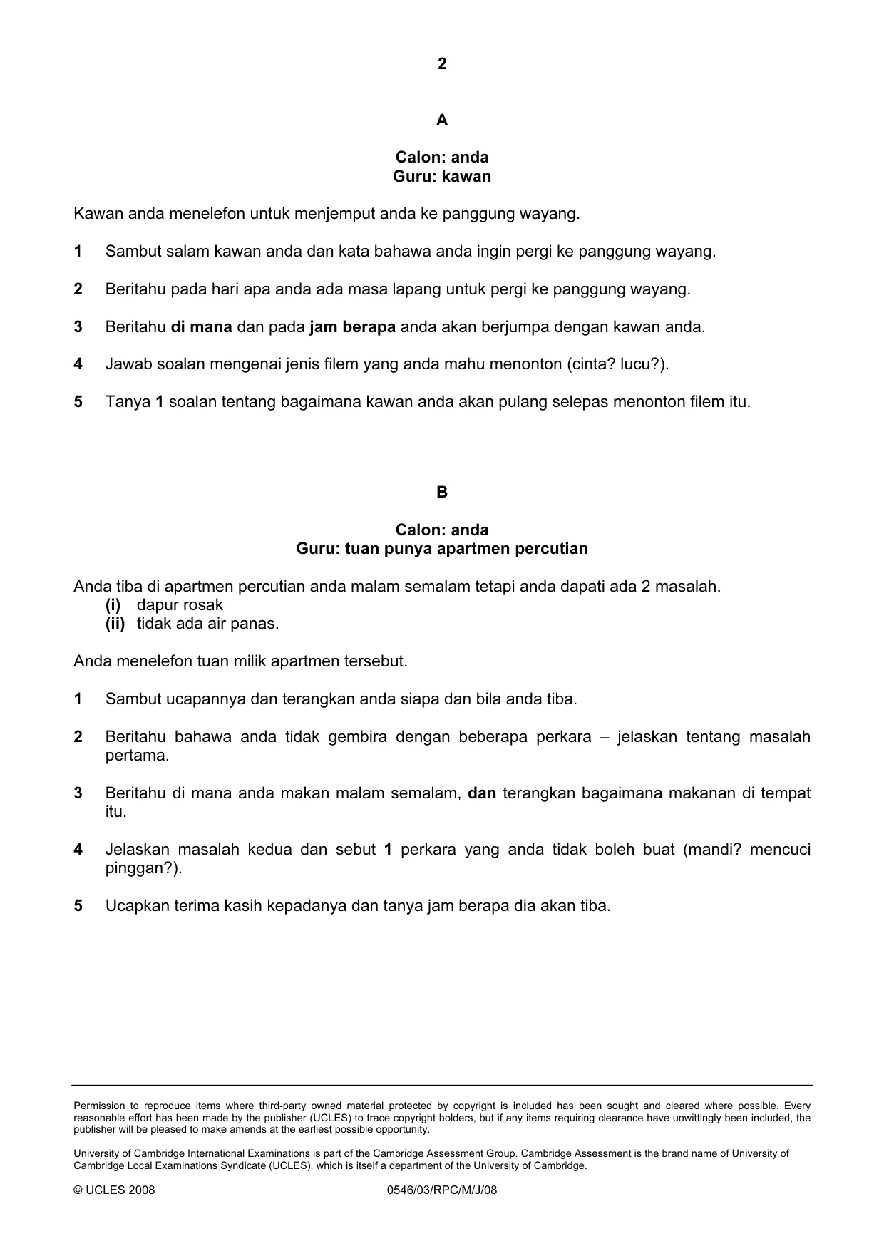 Cambridge IGCSE Malay - Foreign Language 0546 2008 May/June Paper 3 · Variant 1 question paper, page 14 of 18
