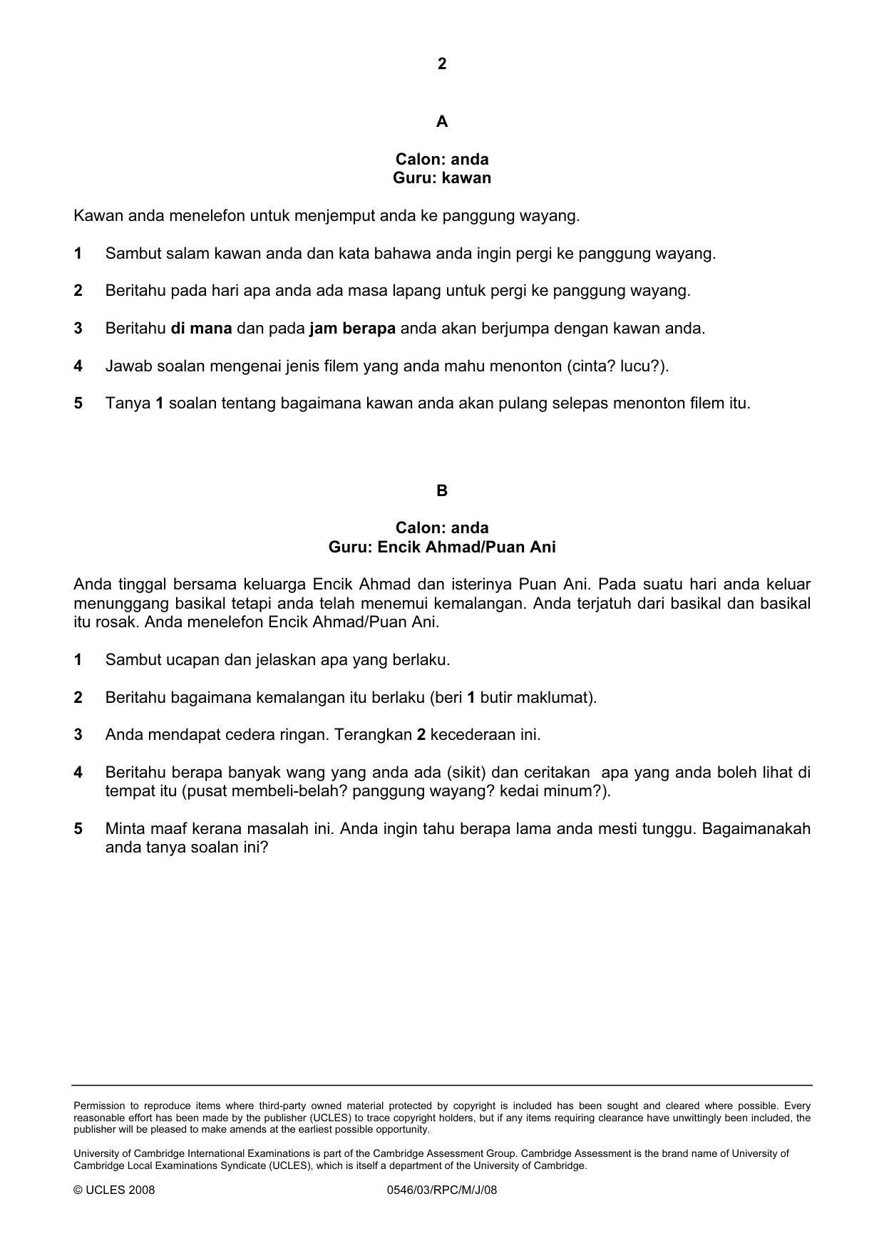 Cambridge IGCSE Malay - Foreign Language 0546 2008 May/June Paper 3 · Variant 1 question paper, page 18 of 18