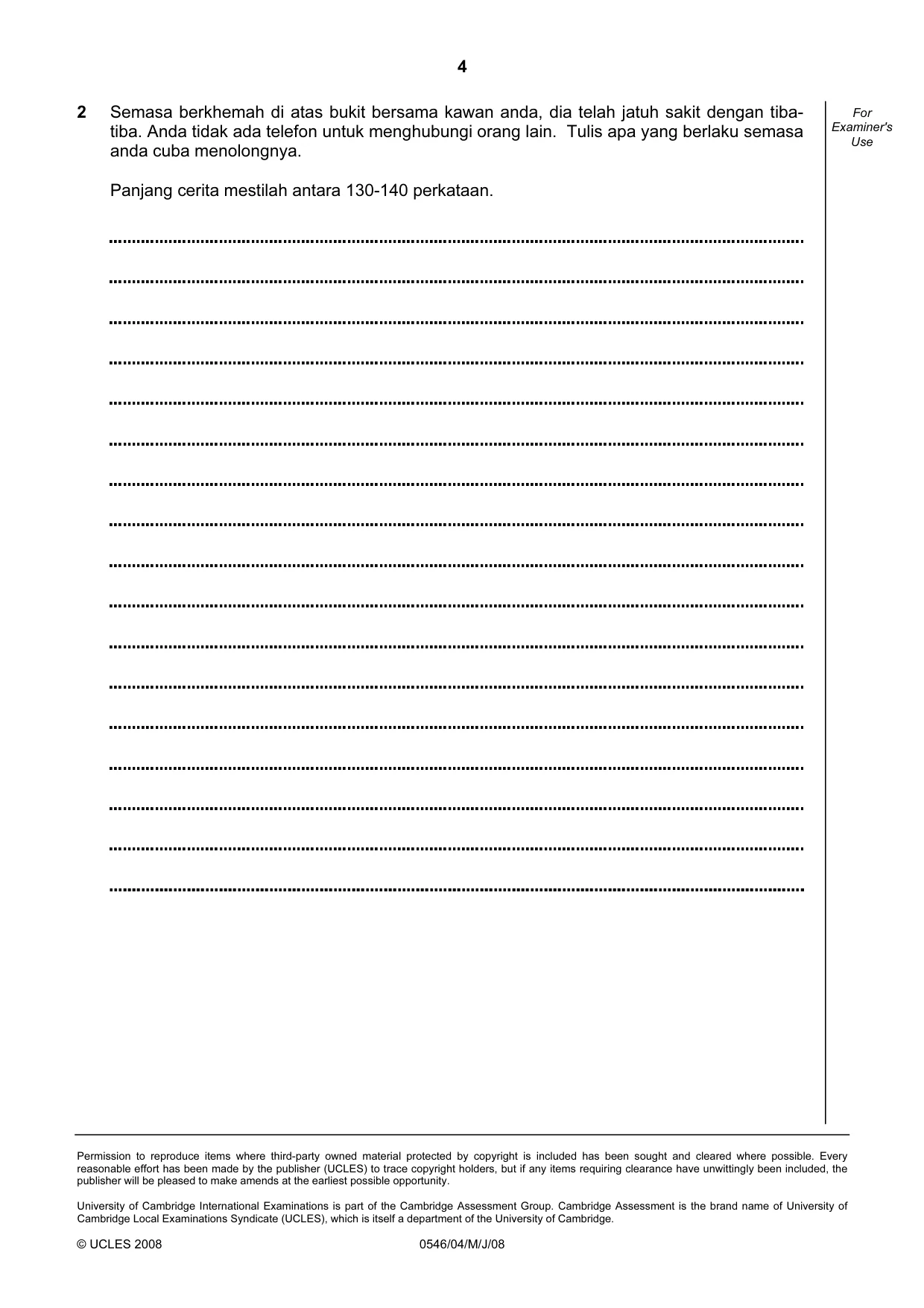 Cambridge IGCSE Malay - Foreign Language 0546 2008 May/June Paper 4 · Variant 1 question paper, page 4 of 4