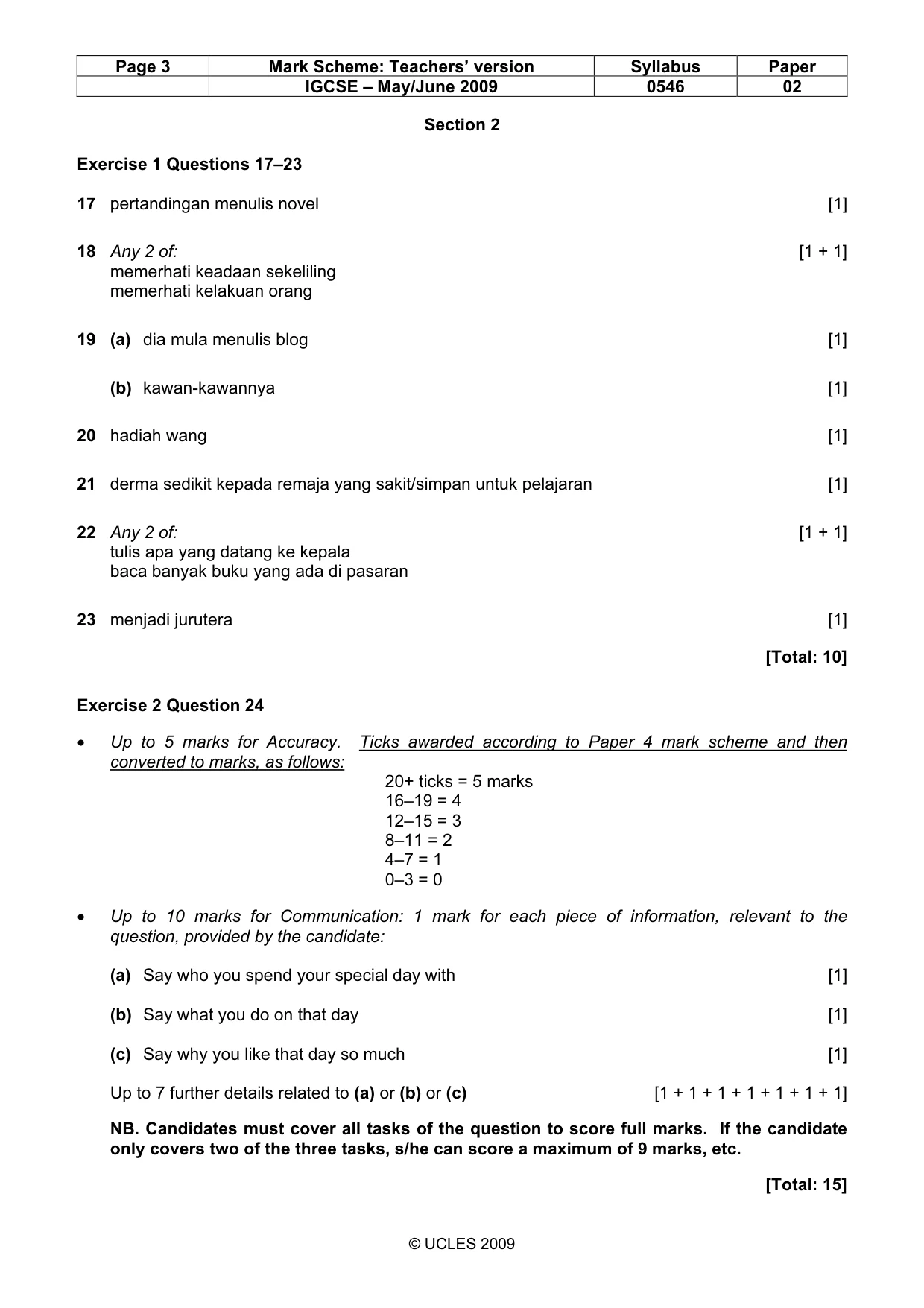 Mark scheme, page 3 of 4