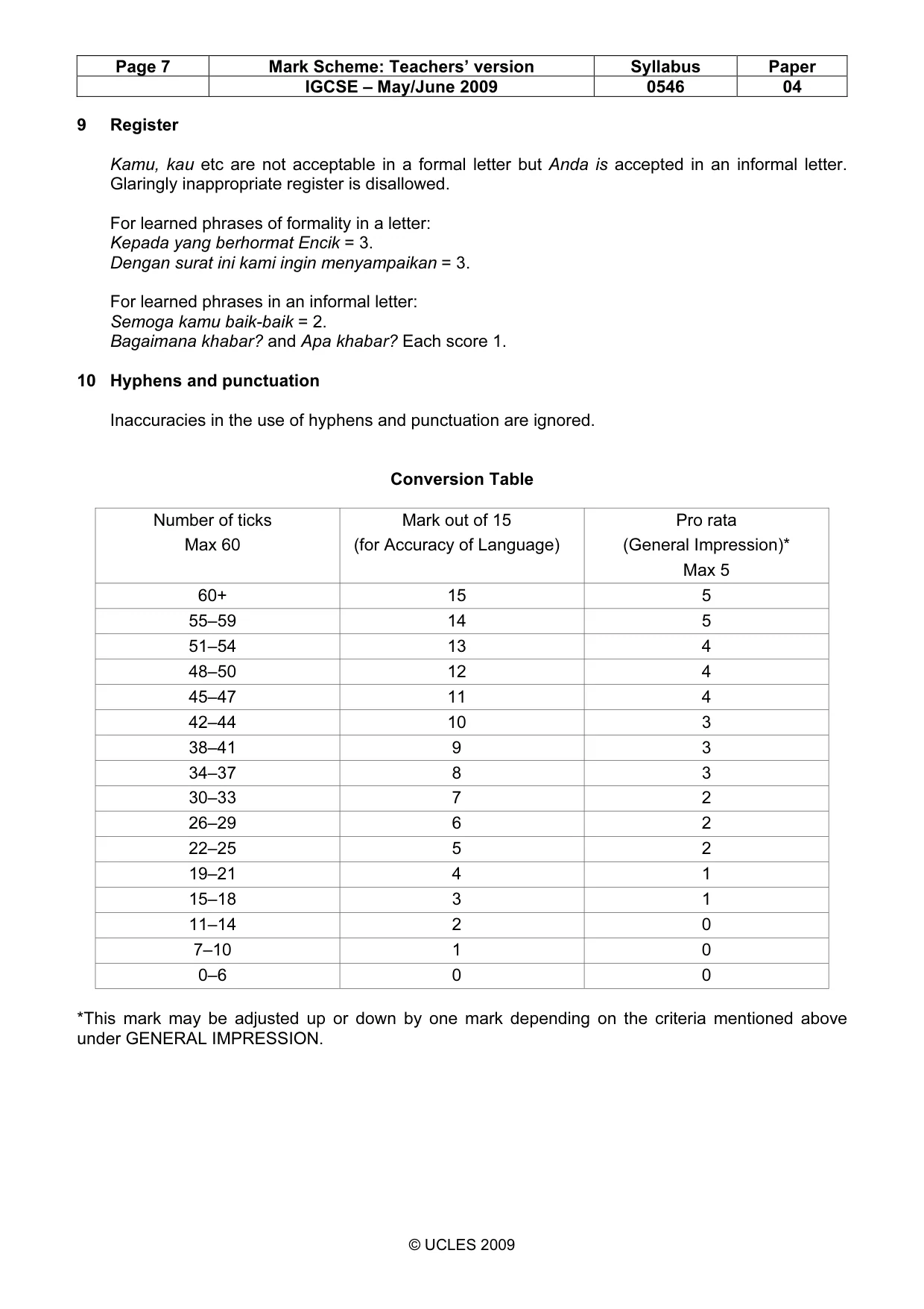 Mark scheme, page 7 of 8