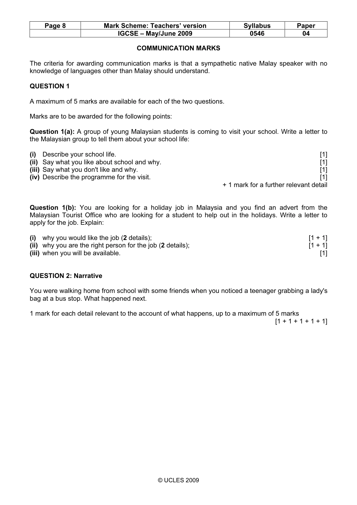 Mark scheme, page 8 of 8