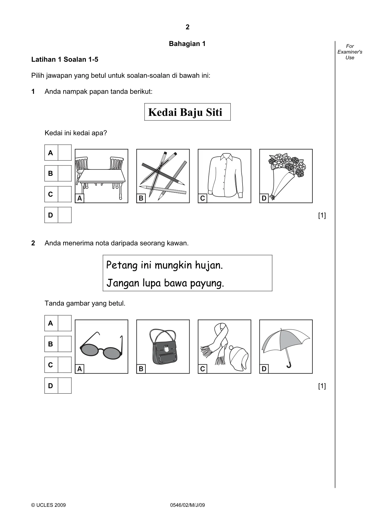 Cambridge IGCSE Malay - Foreign Language 0546 2009 May/June Paper 2 · Variant 1 question paper, page 2 of 16