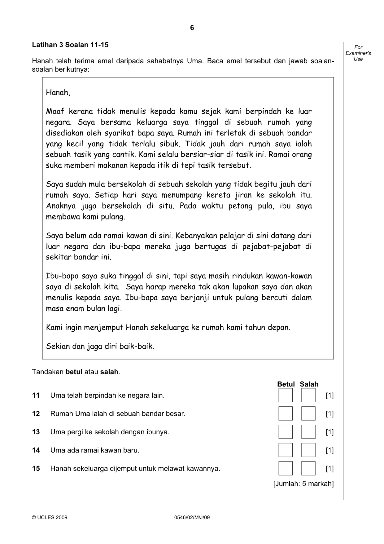 Cambridge IGCSE Malay - Foreign Language 0546 2009 May/June Paper 2 · Variant 1 question paper, page 6 of 16
