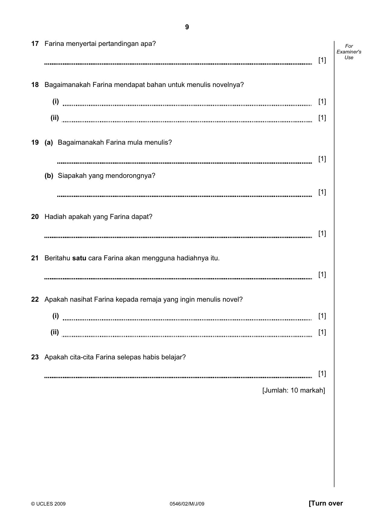 Cambridge IGCSE Malay - Foreign Language 0546 2009 May/June Paper 2 · Variant 1 question paper, page 9 of 16