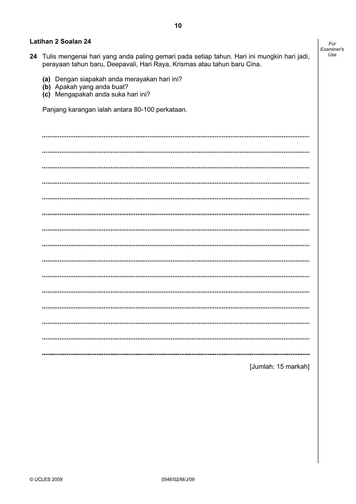 Cambridge IGCSE Malay - Foreign Language 0546 2009 May/June Paper 2 · Variant 1 question paper, page 10 of 16